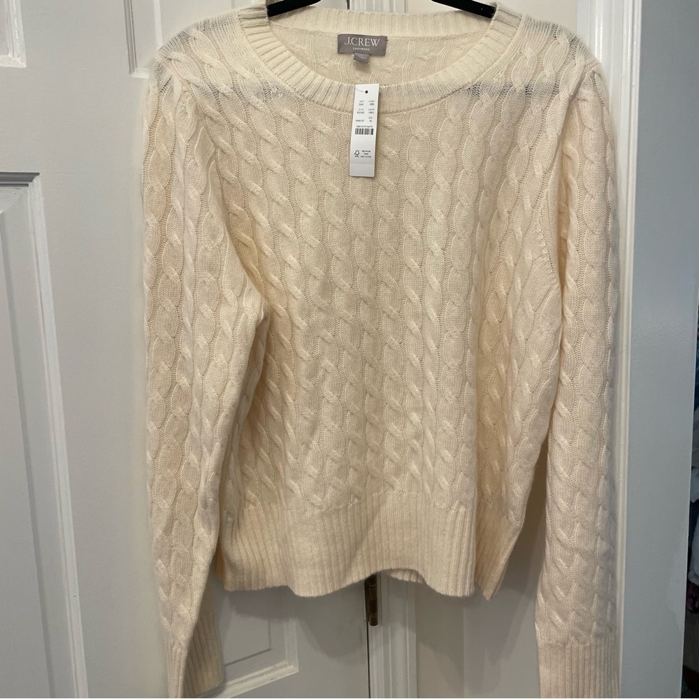 NWT Jcrew Shrunken Cashmere Cable Knit Crewneck Sweater